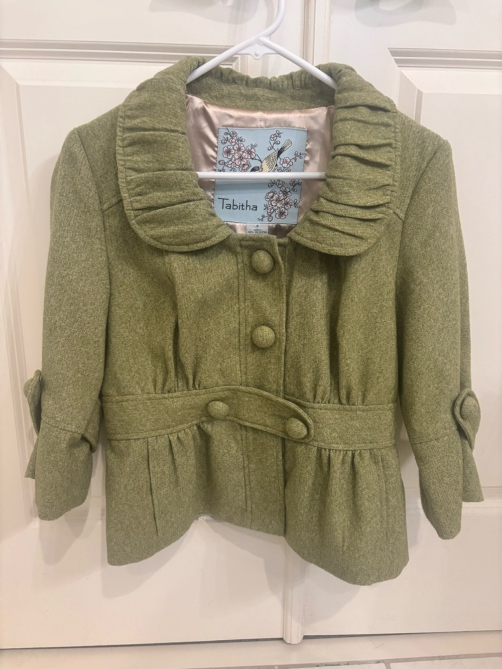 Tabitha Women's Olive Green Ruffled Collar Peplum Coat